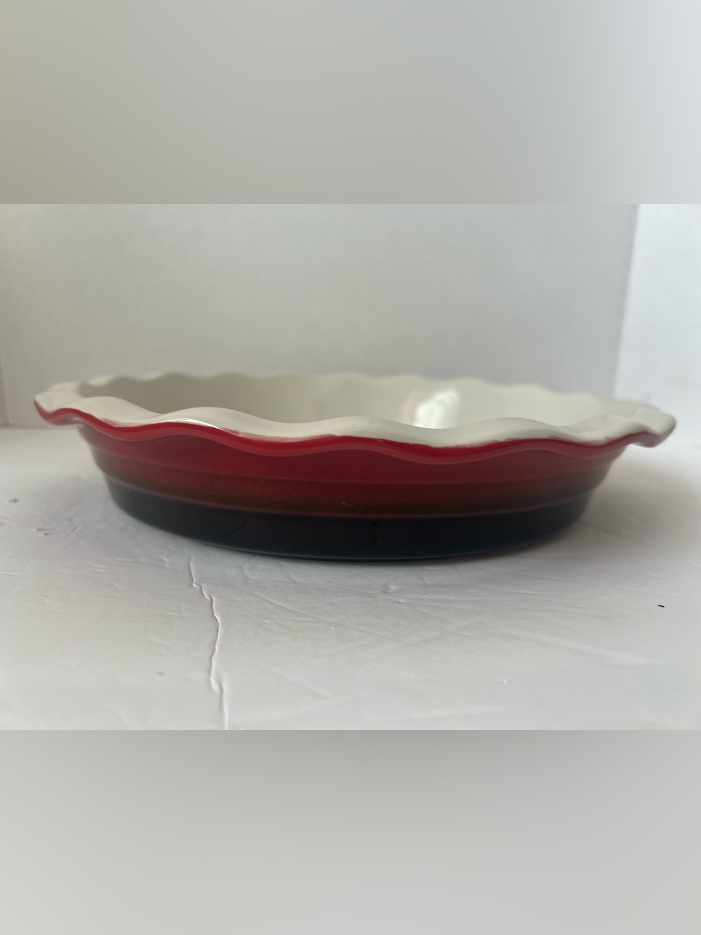 Ceramic Pie Dish Fluted Edge Red Brown Ombre Stoneware 9-10" Kitchen Dish